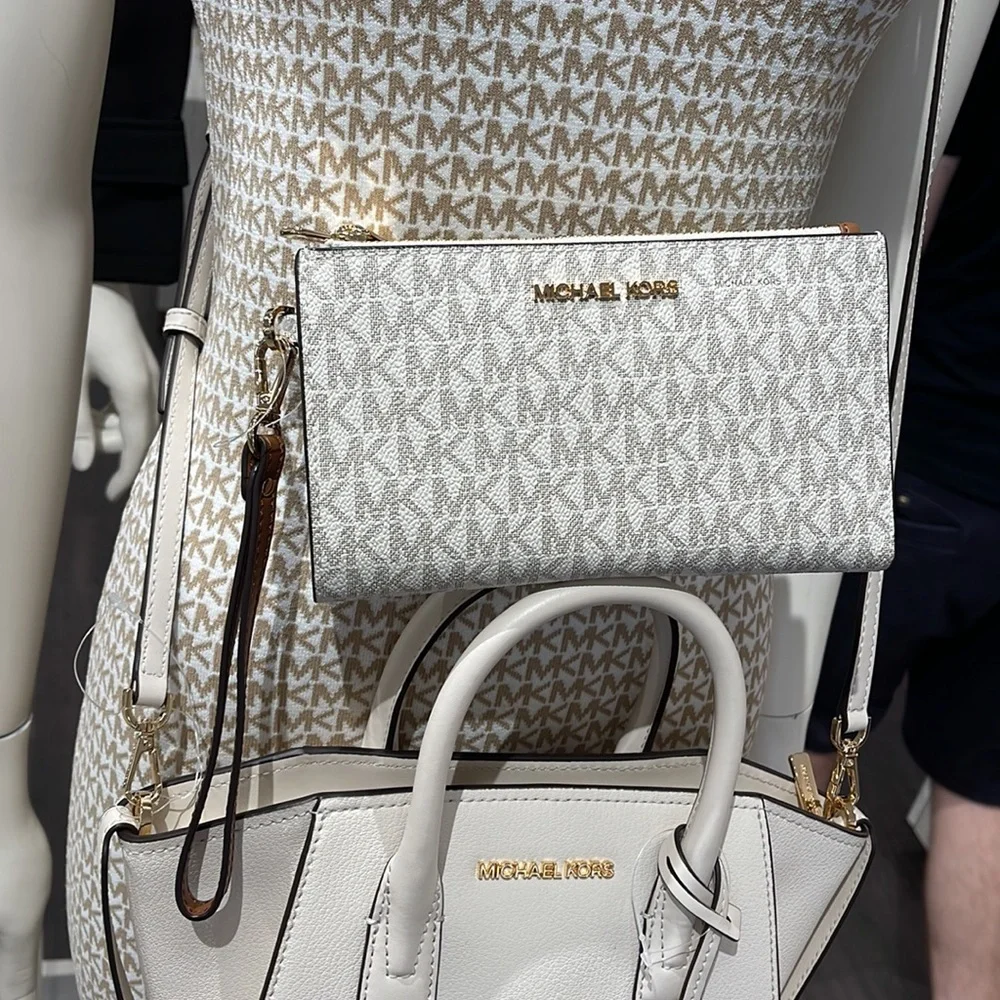 Michael Kors Jet Set Travel Large Double-Zip Wristlet-Wallet-PhoneHolder Vanilla
